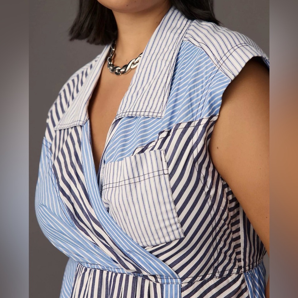 Pilcro Blue and White Asymmetrical Stripe Wrap Dress - Picture 4 of 16